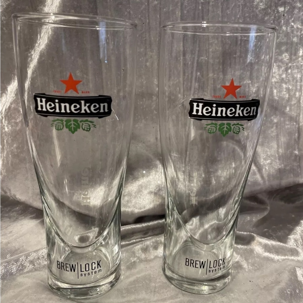 2 Heineken Beer Pilsner Glasses Set of 2 XL 16 Oz Ounces 7.5 Inch Tall Man Cave